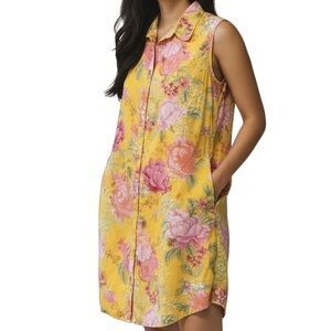 LIPSY London Size‎ 14 Sleeveless Floral Eyelet Shirt Dress Mini Length Yellow
